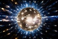 Generative AI, Disco shiny ball, party reflecting colorful lights for music broadcast Royalty Free Stock Photo