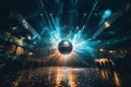 Generative AI, Disco shiny ball, party reflecting colorful lights for music broadcast Royalty Free Stock Photo