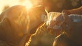 Generative AI Dog drinking water from plastic bottle. Pet owner takes care of his labrador retriever during hot su Royalty Free Stock Photo