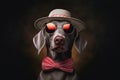 Generative AI. A dog with hat and sun glasses. Animal illustration