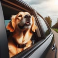 Generative AI, Dog looking out of open car window