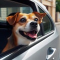 Generative AI, Dog looking out of open car window