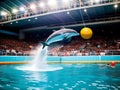 Generative AI. Dolphin in the dolphinarium with spectators