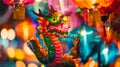 Generative AI dragon Lantern Colorful Lantern Festival or Yee Peng Festival North of Thailand new years Chiang Mai