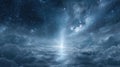 Generative AI Dramatic Celestial Scene with Ethereal Light Streaking Through Clouds and Starry Night Sky business Royalty Free Stock Photo