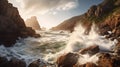 Generative AI, Dramatic Coastlines: rugged and coastlines with crashing waves and cliffs