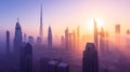 Generative AI Dubai - amazing city center skyline with luxury skyscrapers at sunrise, United Arab Emirates busines Royalty Free Stock Photo