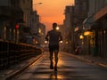 Generative AI. Early Morning Jog in a Quiet Urban Street at Sunrise