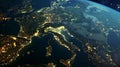 Generative AI Earth photo at night City Lights of Europe Middle East Turkey Italy Black Sea Mediterrenian Sea from Royalty Free Stock Photo