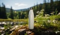 Eco-Friendly White Insulated Stainless Steel Water Bottle Standing in Lush Green Grass, Environmentally Conscious Hydration