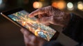 Generative AI Elderly Hands Interacting with a Tablet Digital Technology for Seniors Maintaining Connection and Ac Royalty Free Stock Photo