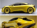 Electric powered yellow four-wheeled vehicle