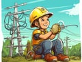 Generative AI Electrician Workers Repairing Power-