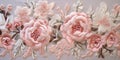 Generative AI, embroidered shabby chic baroque light pink roses pattern. Royalty Free Stock Photo