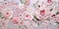 Generative AI, embroidered shabby chic baroque light pink roses pattern. Royalty Free Stock Photo