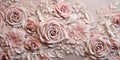 Generative AI, embroidered shabby chic baroque light pink roses pattern. Royalty Free Stock Photo