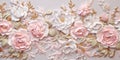 Generative AI, embroidered shabby chic baroque light pink roses pattern. Royalty Free Stock Photo