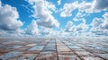 Generative AI Empty brick floor and sky clouds background business concept. Royalty Free Stock Photo