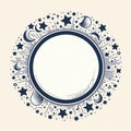 Generative AI empty circular picture frame decorated with stars