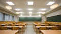 Generative AI Empty Classroom with Desks and Chalkboard Ready for Students to Learn in a Structured Environment bu Royalty Free Stock Photo