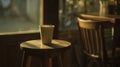 Generative AI An empty coffee cup on a cafe stool business concept.