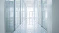 Generative AI Empty corridor hallway of modern white office building room with glass entrance door business blur b Royalty Free Stock Photo