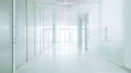 Generative AI Empty corridor hallway of modern white office building room with glass entrance door business blur b Royalty Free Stock Photo