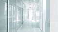 Generative AI Empty corridor hallway of modern white office building room with glass entrance door business blur b Royalty Free Stock Photo