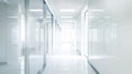 Generative AI Empty corridor hallway of modern white office building room with glass entrance door business blur b Royalty Free Stock Photo