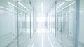 Generative AI Empty corridor hallway of modern white office building room with glass entrance door business blur b Royalty Free Stock Photo