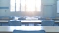 Generative AI Empty defocused university classroom. Blurred school classroom without students with empty chairs an