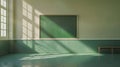 Generative AI Empty interior of classic school classroom with green Chalk board on the Wall business concept. Royalty Free Stock Photo