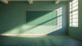 Generative AI Empty interior of classic school classroom with green Chalk board on the Wall business concept. Royalty Free Stock Photo