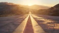 Generative AI Empty long mountain road to the horizon on a sunny summer day at bright sunset  speed motion blur ef Royalty Free Stock Photo