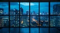 Generative AI Empty room Interior Skyscrapers View Bangkok. Downtown City Skyline Buildings from High Rise Window. Royalty Free Stock Photo