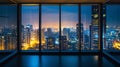 Generative AI Empty room Interior Skyscrapers View Bangkok. Downtown City Skyline Buildings from High Rise Window. Royalty Free Stock Photo