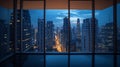 Generative AI Empty room Interior Skyscrapers View Bangkok. Downtown City Skyline Buildings from High Rise Window. Royalty Free Stock Photo