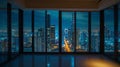 Generative AI Empty room Interior Skyscrapers View Bangkok. Downtown City Skyline Buildings from High Rise Window. Royalty Free Stock Photo