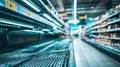 Generative AI Empty Supermarket Shelf Awaiting Restocking Reflecting Retail Supply Chain Challenges and Consumer B Royalty Free Stock Photo