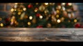 Generative AI Empty table in front of christmas tree with decoration background business concept. Royalty Free Stock Photo