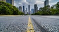 Generative AI Empty urban asphalt road exterior with city buildings background. New modern highway concrete constr Royalty Free Stock Photo