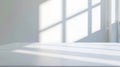 Generative AI Empty white desk with morning light and shadows of windows with copy space summer concert Blurred ba Royalty Free Stock Photo
