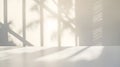 Generative AI Empty white desk with morning light and shadows of windows with copy space summer concert Blurred ba Royalty Free Stock Photo