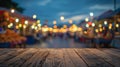 Generative AI Empty wood table top and blur of night market backgroundselective focus For montage product display Royalty Free Stock Photo
