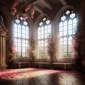 Generative AI: enchanted fairy tale arch with flowers in a castle Royalty Free Stock Photo