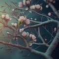 Generative AI: ethereal tree branch with soft cherry flowers Royalty Free Stock Photo