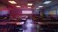 Generative AI Example of an empty nondescript US High School Classroom with desks business concept.