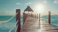 Generative AI Exotic Paradise Travel Tourism and Vacations Concept Tropical Resort Caribbean sea Jetty near Cancun Royalty Free Stock Photo