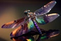 Generative AI: extreme close up of adragonfly, macro bright colors
