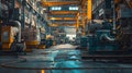 Generative AI Factory workshop interior and machines business concept.